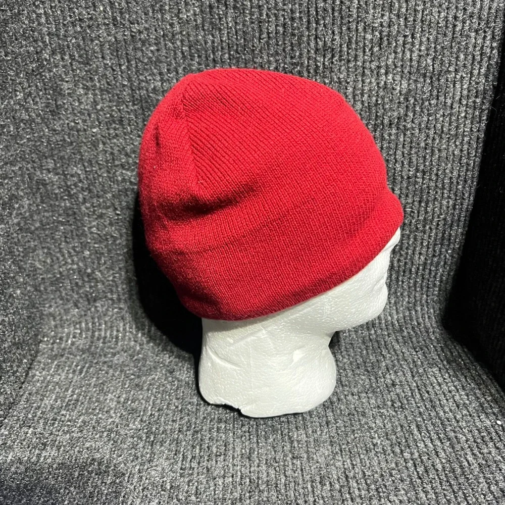 Vintage Polo Sport Beanie Mens OSFM Red Navy Blue Lambswool Fleece Lined Stripe